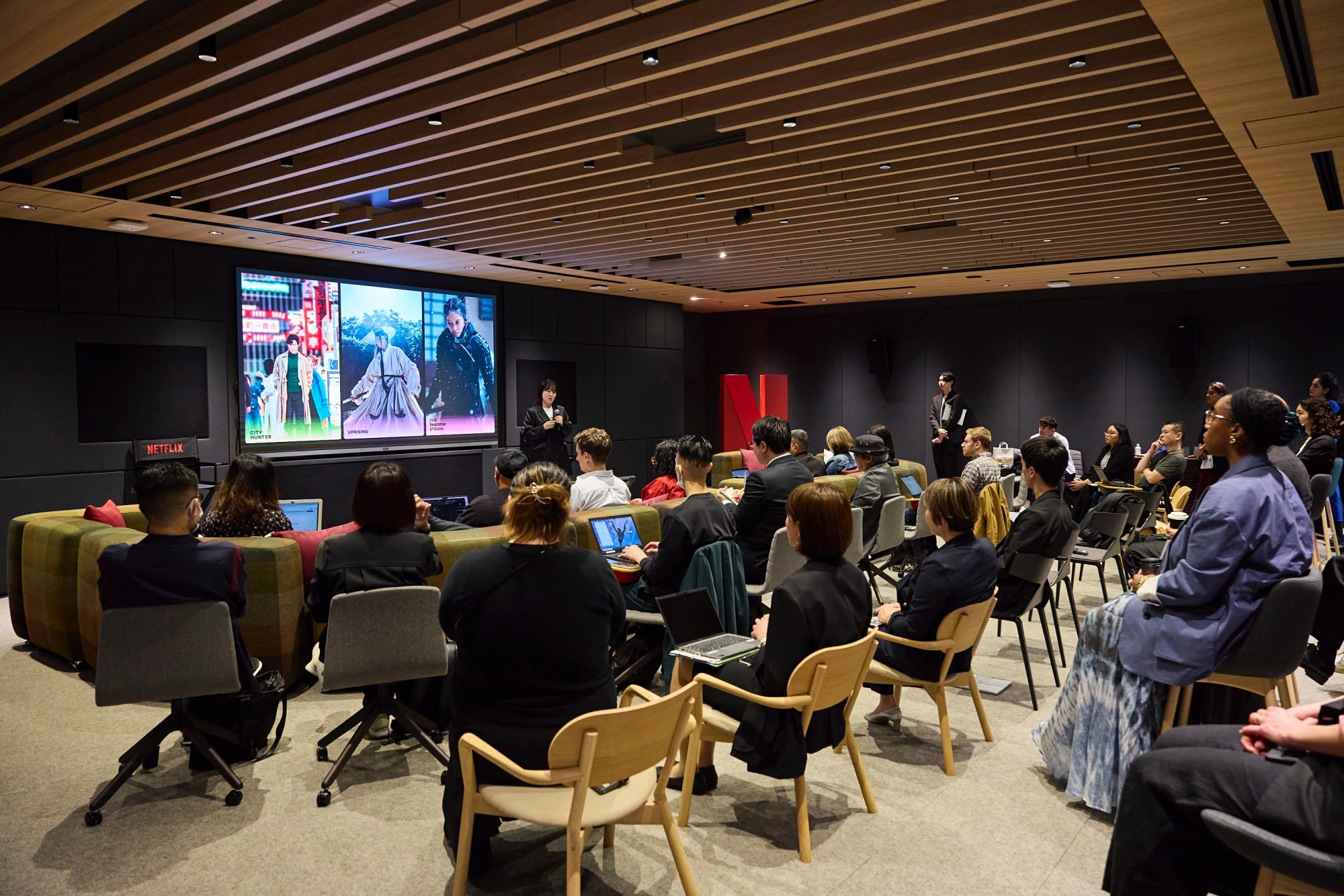 Netflix office interior with modern meeting rooms designed for collaboration at Netflix headquarters